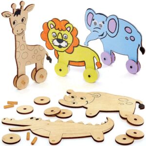 Jungle Animal Wooden Racer Kits (Pack of 5) Wood Craft Kits For Kids