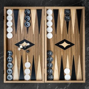 Manopoulos American Walnut Backgammon Set - Tournament  - add a Personalised Brass Plaque
