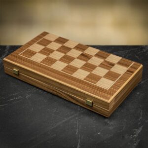 Manopoulos American Walnut Chess and Backgammon Set - Tournament  - add a Personalised Brass Plaque