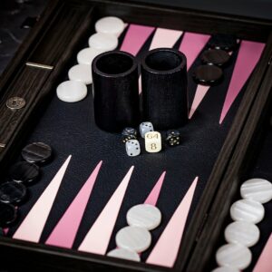 Manopoulos Black and Dusty Pink Leatherette Backgammon Set - Tournament  - add a Personalised Brass Plaque