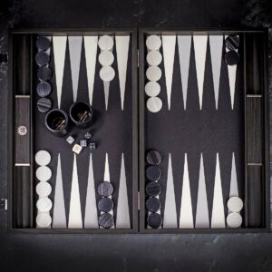 Manopoulos Black and White Leatherette Backgammon Set - Tournament  - add a Personalised Brass Plaque