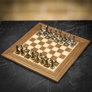 Manopoulos Boxed Metal Staunton Chess Set with Walnut Board - Small  - can be Engraved or Personalised