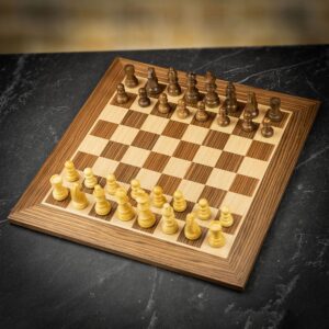 Manopoulos Boxed Staunton Chess Set with Walnut Board - Medium  - can be Engraved or Personalised
