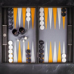 Manopoulos Canary Yellow Leatherette Backgammon Set - Tournament  - add a Personalised Brass Plaque