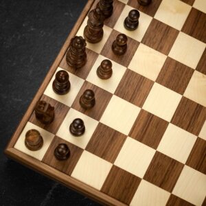 Manopoulos Chessboard with Walnut Wooden Staunton Chessmen - Medium  - can be Engraved or Personalised