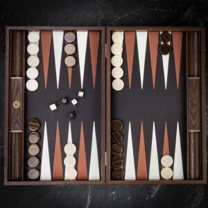 Manopoulos Crocodile Tote Antique Brown Leather Backgammon Set - Tournament  - add a Personalised Brass Plaque