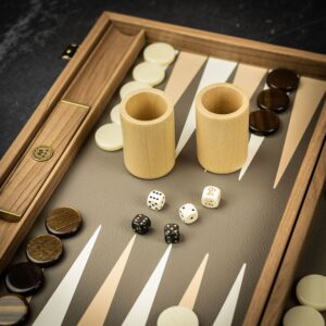 Manopoulos Crocodile Tote Backgammon Set - Grey/Beige  - add a Personalised Brass Plaque