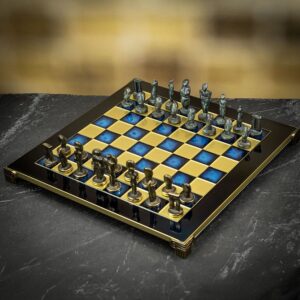 Manopoulos Cycladic Art Chess Set Blue/Bronze - Large  - can be Engraved or Personalised