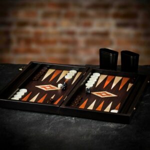 Manopoulos Dark Wenge Wood Backgammon Set - Medium  - add a Personalised Brass Plaque