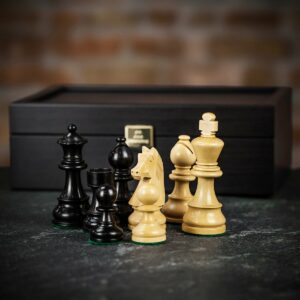 Manopoulos Ebony German Staunton Chess Pieces in Wood Gift Box - Medium  - can be Engraved or Personalised