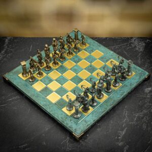 Manopoulos Greek Archers Chess Set Turquoise/Bronze - Large  - can be Engraved or Personalised