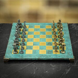 Manopoulos Greek Roman Chess Set - Turquoise/Bronze - Large  - can be Engraved or Personalised