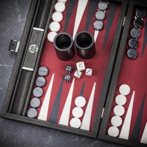 Manopoulos Inlaid Burgundy Red Backgammon Set - Travel  - add a Personalised Brass Plaque