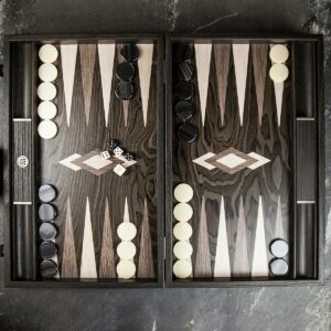 Manopoulos Inlaid Ebony Burl Backgammon Set - Tournament  - add a Personalised Brass Plaque
