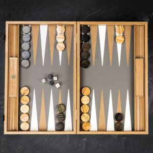 Manopoulos Inlaid Grey Ostrich Backgammon Set - Travel  - add a Personalised Brass Plaque