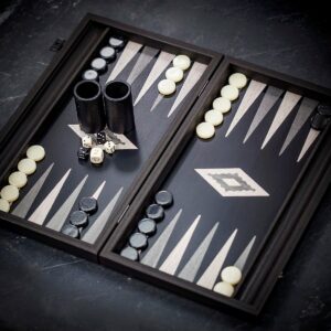 Manopoulos Handmade Pearly Grey Vavona Inlaid Backgammon Set - Medium  - add a Personalised Brass Plaque