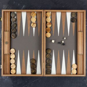 Manopoulos Inlaid Grey/Beige Ostrich Leatherette Backgammon Set- Tournament  - add a Personalised Brass Plaque