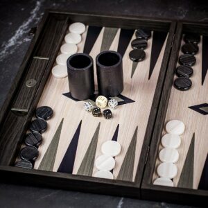 Manopoulos Inlaid Grid Illusion Oak & Walnut Backgammon Set - Tournament  - add a Personalised Brass Plaque
