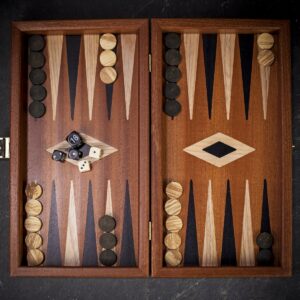 Manopoulos Inlaid Mahogany Backgammon Set - Travel  - add a Personalised Brass Plaque