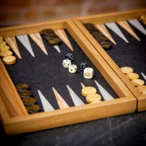 Manopoulos Inlaid Natural Cork Backgammon Set - Medium  - add a Personalised Brass Plaque
