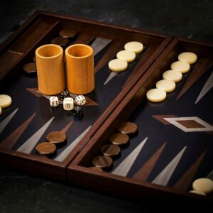 Manopoulos Inlaid Oak and Wenge Backgammon Set - Tournament  - add a Personalised Brass Plaque