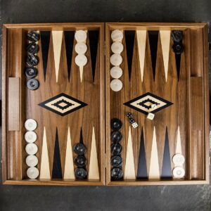 Manopoulos Inlaid Walnut Backgammon Set - Tournament  - add a Personalised Brass Plaque