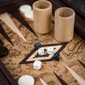 Manopoulos Inlaid Walnut Burl Backgammon Set - Tournament  - add a Personalised Brass Plaque