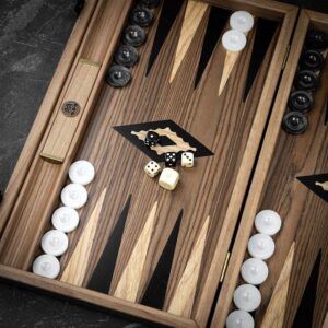 Manopoulos Inlaid Walnut Wood Backgammon Set - Medium  - add a Personalised Brass Plaque