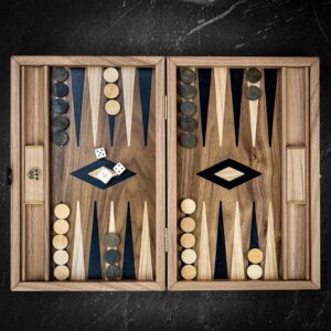 Manopoulos Inlaid Walnut Wood Backgammon Set - Travel  - add a Personalised Brass Plaque