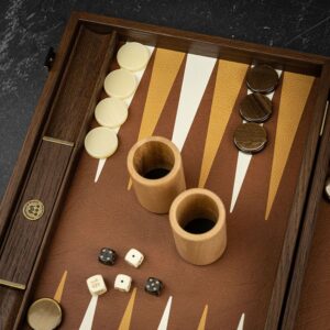 Manopoulos 'Knitted' Leather Brown Backgammon Set - Tournament  - add a Personalised Brass Plaque