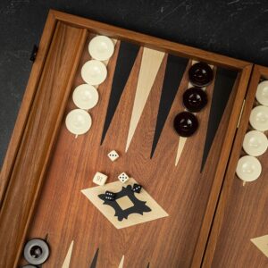 Manopoulos Mahogany Wood Print Backgammon Set - Tournament   - add a Personalised Brass Plaque
