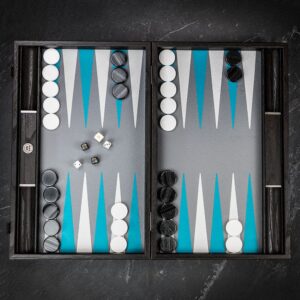 Manopoulos Minimalist Art Blue Backgammon Set - Tournament  - add a Personalised Brass Plaque