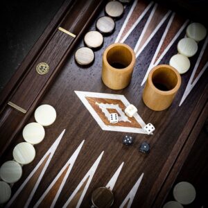 Manopoulos Natural Walnut Burl Backgammon Set - Large  - add a Personalised Brass Plaque