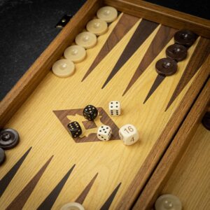 Manopoulos Oak & Walnut Wood Print Backgammon Set - Medium  - add a Personalised Brass Plaque