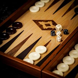 Manopoulos Oak Wood Backgammon Set - Tournament  - add a Personalised Brass Plaque