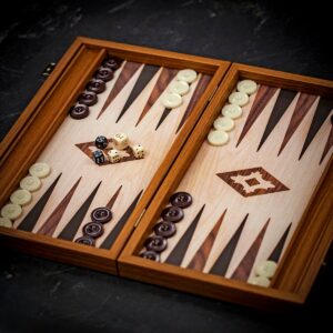 Manopoulos Oak and Walnut Style Wood Backgammon Set - Medium  - add a Personalised Brass Plaque