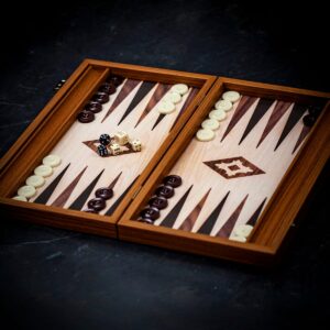 Manopoulos Oak and Walnut Style Wood Backgammon Set - Tournament  - add a Personalised Brass Plaque