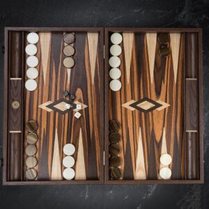 Manopoulos Palisander Crown Cut Backgammon Set - Tournament  - add a Personalised Brass Plaque
