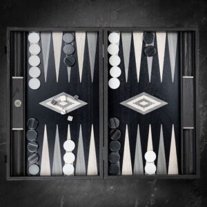 Manopoulos Handmade Pearly Grey Vavona Inlaid Backgammon Set - Tournament  - add a Personalised Brass Plaque
