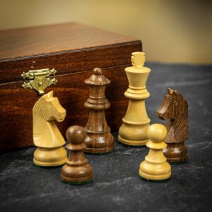 Manopoulos Sheesham Wood Staunton Chess Pieces in Dark Wood Gift Box - Small  - can be Engraved or Personalised