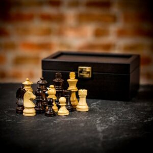 Manopoulos Sheesham Wood Staunton Chess Pieces in Wood Gift Box - Small  - can be Engraved or Personalised