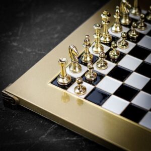 Manopoulos Staunton Metal Chess Set with Bronze Board - Small - Black  - can be Engraved or Personalised