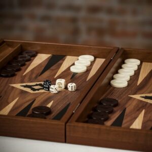 Manopoulos Walnut Backgammon Set - Tournament  - add a Personalised Brass Plaque