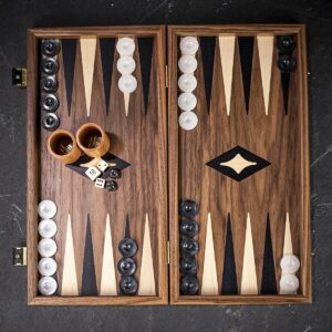 Manopoulos Walnut Backgammon and Chess Set in Wood Case - Medium  - add a Personalised Brass Plaque