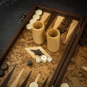 Manopoulos Walnut Burl Backgammon Set - Medium   - add a Personalised Brass Plaque