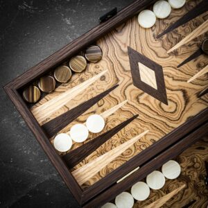Manopoulos Walnut Burl Backgammon Set - Travel  - add a Personalised Brass Plaque