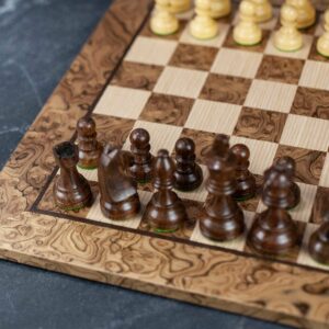 Manopoulos Walnut Burl Chess Set in Presentation Box - Medium  - can be Engraved or Personalised