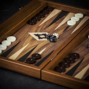 Manopoulos Walnut Style Wood Backgammon Set - Medium  - add a Personalised Brass Plaque