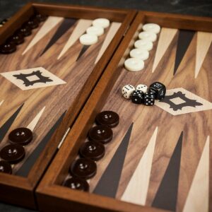 Manopoulos Walnut Wood Backgammon Set - Medium  - add a Personalised Brass Plaque