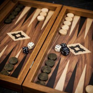 Manopoulos Walnut Wood Backgammon Set - Travel  - add a Personalised Brass Plaque